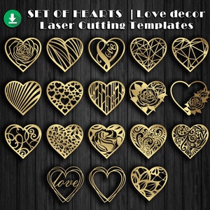 Conjunto de corações elegantes para o dia dos namorados | Love svg, Valentine svg, arquivos dxf para cnc, modelos de corte a laser | Vetor Dxf, Svg, Jpg, Cdr, Eps
