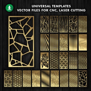 24 Vorlagen für dekorative Trennwand, Blende, Sichtschutz | Glowforge-CNC-Laserschnitt Datei Dxf, SVG, Jpg, Cdr, Eps Vektor-Datei | Metallplatten