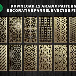 Fichier vectoriel de 12 modèles de panneaux de motifs arabes. Les meilleurs ornements vectoriels | Lime CNC, Lime de découpe laser | Dxf, Svg, Jpg, Cdr, Eps, Vectoriel
