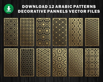 12 Arabic Pattern Panel Templates Vector File. The best vector ornaments | CNC File, Laser Cutting File | Dxf, Svg, Jpg, Cdr, Eps, Vector