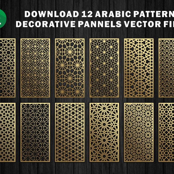 12 Arabic Pattern Panel Templates Vector File. The best vector ornaments | CNC File, Laser Cutting File | Dxf, Svg, Jpg, Cdr, Eps, Vector