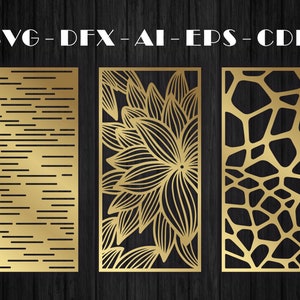 24 Sjablonen voor decoratieve scheidingswanden, paneel, scherm | Glowforge-CNC-lasersnijden bestand Dxf, Svg, Jpg, Cdr, Eps Vector-bestand | Metalen panelen