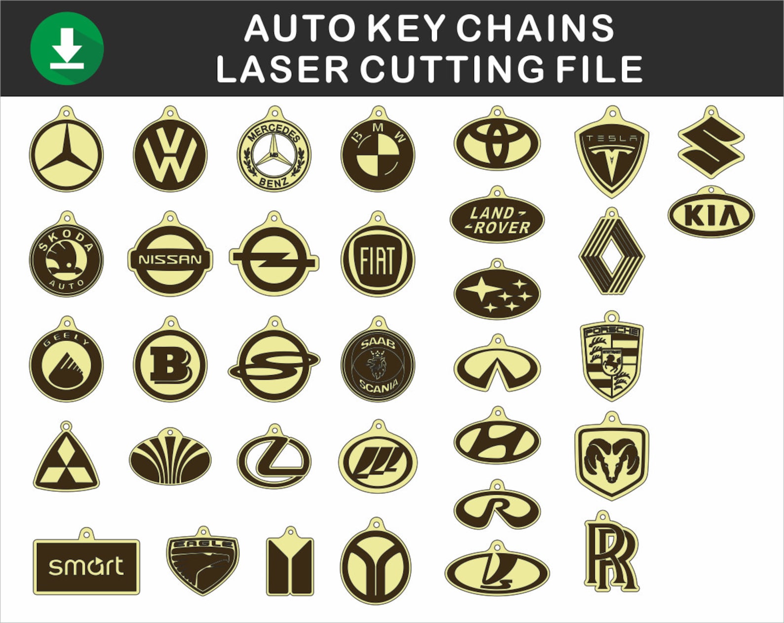 Digital Cut Files Auto Key Chain Laser Cutting Templates DXF Etsy