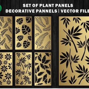 A set of decorative panels with plants | Dxf files for laser screens | CNC | Laser Cutting File  Dxf, Svg, Jpg, Cdr, Eps Vector