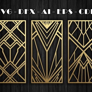 装飾パネル用のアールデコの 24 パターン、アールデコ ウォール アート | CNC | レーザー切断ファイル Dxf、Svg、Jpg、Cdr、Eps ベクター ファイル。