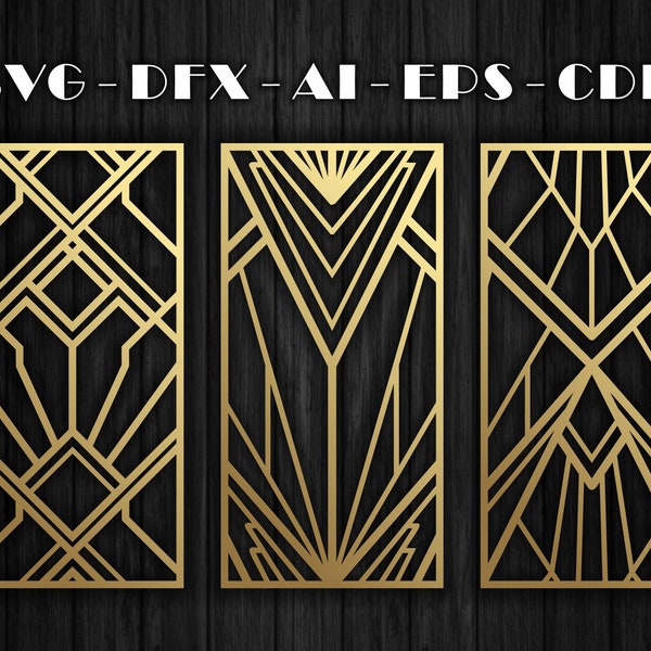 24  patterns of art deco for decorative panel, art deco wall art | CNC | Laser Cutting File  Dxf, Svg, Jpg, Cdr, Eps Vector files.