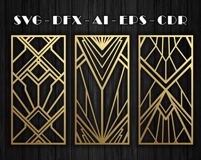 24 patterns of art deco for decorative panel, art deco wall art CNC Laser Cutting File Dxf, Svg, Jpg, Cdr, Eps Vector files. image 1