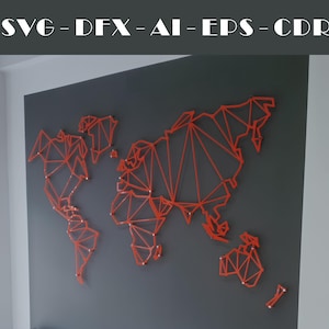 Wall Art - World Map, wall decor, Abstraction | SVG - dxf- png - pdf - eps - Instant Download | Glowforge | Cricut, Dxf file for Laser