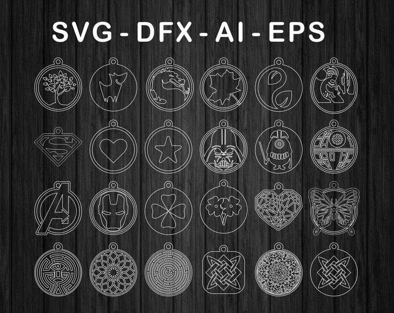 digital geometric vector Download Universal set of keychains pendantsDigital Cut Files Laser Cutting Templates DXF Dwg Ai Svg