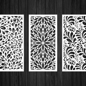 Divisor de ambiente, arquivo CNC, arquivo de corte a laser | Dxf, Svg, Jpg, Cdr, Vetor Eps | 3 enfeites de flores para divisórias decorativas.