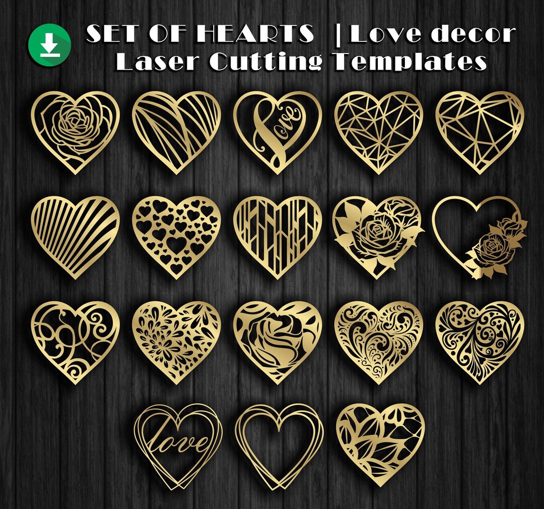 Valentine's Day Hearts: Laser Cut Templates, Love SVG DXF (digital ...