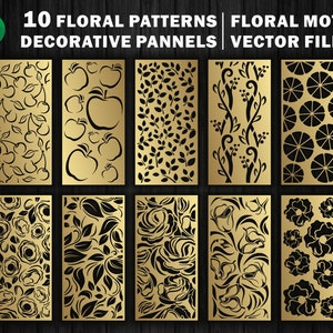 Paravent motifs floraux pour cloisons décoratives | CNC | Fichier de découpe laser Dxf, Svg, Jpg, Cdr, fichiers vectoriels Eps.
