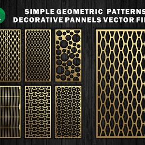 6 Prostych wzorów geometrycznych | Plik CNC dla panelu akustycznego | Plik wektorowy | Plik CNC, pliki dxf dla plazmy, lasera | Dxf, Svg, Jpg, Cdr