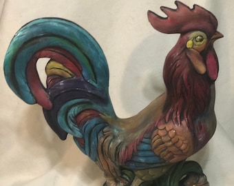Dry Brushed Ceramic Rooster using Mayco Softee Stains by jmdceramicsart