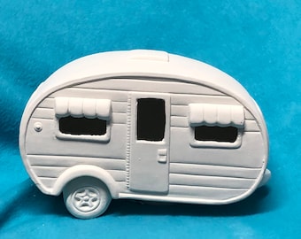 DIY Clay Magic Camper - Ceramic Bisque - Ready-to-Paint - DIY Camper Figurine - Outdoor Home Decor and Unique Gift for Camping Enthusiasts