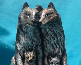 Ceramic Family of Wolves by jmdceramicsart