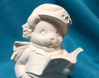 Christmas Boy Carolling Bear ready to paint