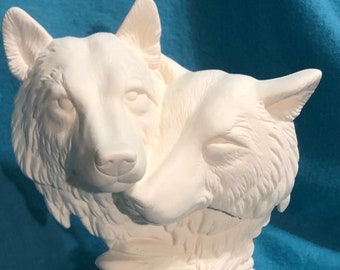 Wolf Couple in ceramic bisque ready to paint by jmdceramicsart