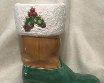 Glazed Ceramic Santa Boot Vase by jmdceramicsart