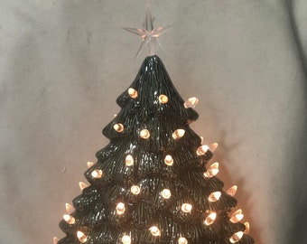 Glazed Bluegrass Mantle Christmas Tree with clear bulbs, base and light pack by jmdceramicsart