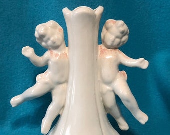 Vintage Ceramic Cerub Milk Glazed Vase