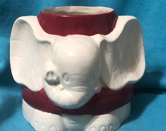 Milk White and Burgundy Glazed Crackpot Elephant Vase by jmdceramicsart