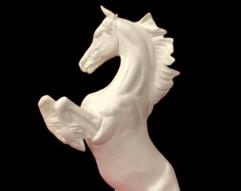 Handcrafted Horse Sculpture - Ceramic Bisque Sculpture for Equestrian Home Decor - Rearing Stallion Home Decor Centerpiece by jmdceramicsart