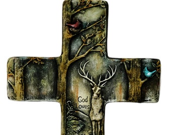 Ceramic Dry Brushed Cross Wall Hanging using Mayco Softee Stains by jmdceramicsart