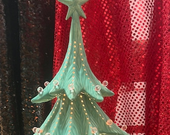Handcrafted Ceramic Christmas Tree and Base: Clear Globes - 22.5" - 5 Piece Skirt Tree - David Bruce Art - Ceramic Heirloom Christmas Tree