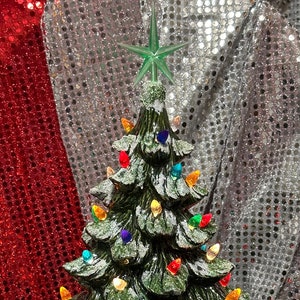 Snow-Topped Ornamented Xmas Tree - Green Glitter Ceramic Christmas Tree with Multicolor Bulbs & Plastic Star on Base - Xmas Tree Gift - Etsy