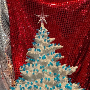 Jade Frazier Fir ceramic Christmas tree clear bulbs, clear star, snow  and base by jmdceramicsart