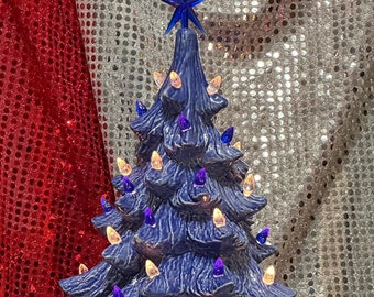 Star-Topped Xmas Tree - Handcrafted Ornamented Xmas tree - Festive Holiday Decor - Ceramic Christmas Tree and Base - Indoor Xmas Tree - Gift