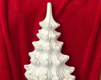 Very Rare Atlantic Molds Ceramic Wall Hanging  Christmas Tree and Base with holes for lights in bisque ready to paint