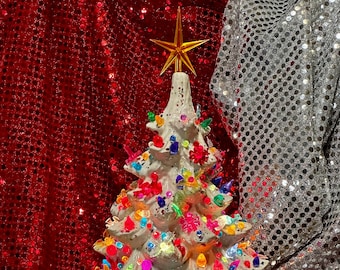 Glazed Ornament árbol de fiesta de vacaciones with custom bulbs and gold star with base by jmdceramicsart