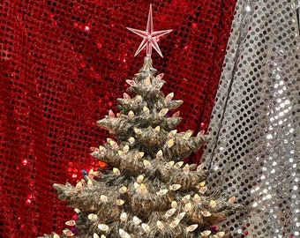 Handcrafted Ornamented Christmas Tree on Base - Aluminum Christmas Tree - Aluminum Frazier Fir Tree - Festive Holiday Decor - Tree Figurine