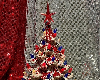 Memorial Day Ornament Tree - Ceramic Art Decor - Holiday Home Decor - Handcrafted Holiday Gift Tree - Special Occasion Patriotic Decor