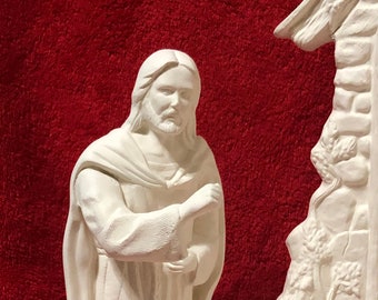 Jesus Knocking at the Door, 2 piece set, in ceramic bisque ready to paint just Jesus and Base