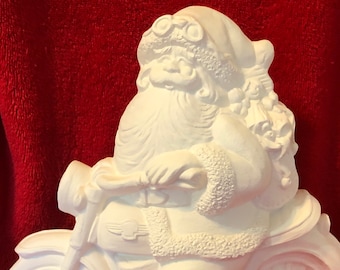 Ceramic Motorcycle Santa in bisque ready to paint