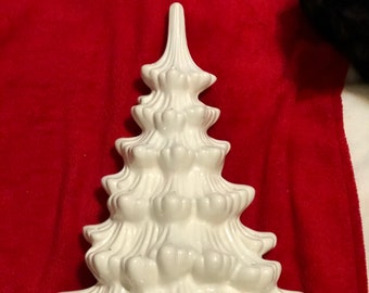 2 Piece Milk Glass Glazed Ceramic Atlantic Molds Wall Tree with holes for lights and Base