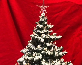 Handcrafted Ornamented Xmas Tree and Base - Festive Xmas Decor - Ceramic Ornament Christmas Tree - Xmas Tree Sculpture - Christmas Tabletop