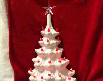 2 Piece Milk Glass Glazed Ceramic Atlantic Molds Wall Tree with red bulbs and Base