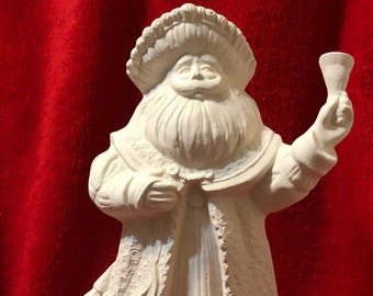 Vintage Ceramic Bell Ringing Santa in bisque ready to paint