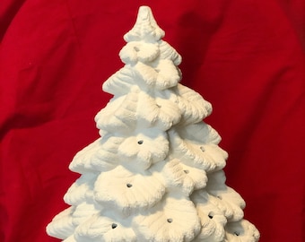 Large Sierra Spruce Ceramic Ornament Christmas Tree with holes for lights in bisque ready to paint