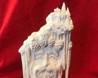 Ceramic Santa Face in Trees with House in bisque ready to paint by jmdceramicsart