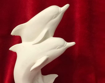 Dolphin Couple in the Ocean in ceramic bisque ready to paint