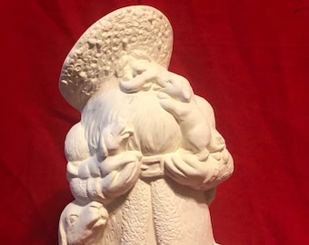 DIY Handmade Ceramic Bisque - Santa with Puppies Sculpture - Ceramic Santa Figurine - Ready-to-Paint - Xmas Figurine - DIY Home Decor - Gift