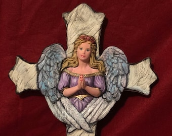 Dry Brushed Praying Angel and Cross using Mayco Softee Stains by jmdceramicsart