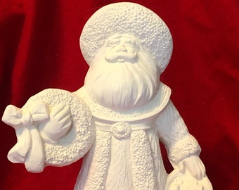 DIY Handmade Ceramic Bisque -  Cranberry Santa Sculpture - Ceramic Santa Figurine - Ready-to-Paint - Xmas Figurine - DIY Home Decor - Gifts