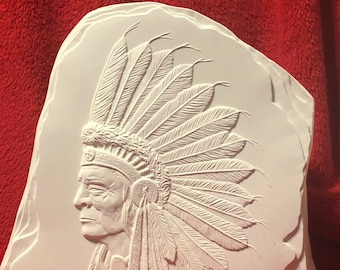 Ceramic Native American Chief on Slate Rock in bisque ready to paint