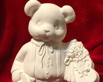 Clay Magic's Ceramic Boy Valentines Bear in bisque ready to paint by jmdceramicsart